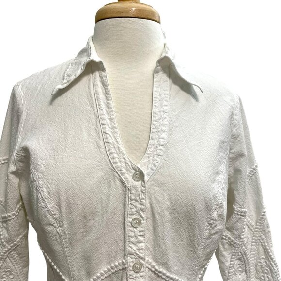 GRETTY ZUEGER Embroidered Corded Scalloped Hem Blouse Top White size Large - Picture 3 of 8